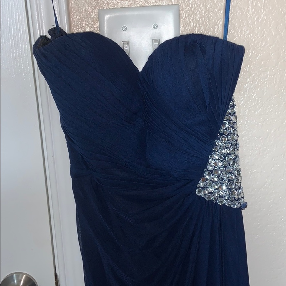Navy blue strapless dress